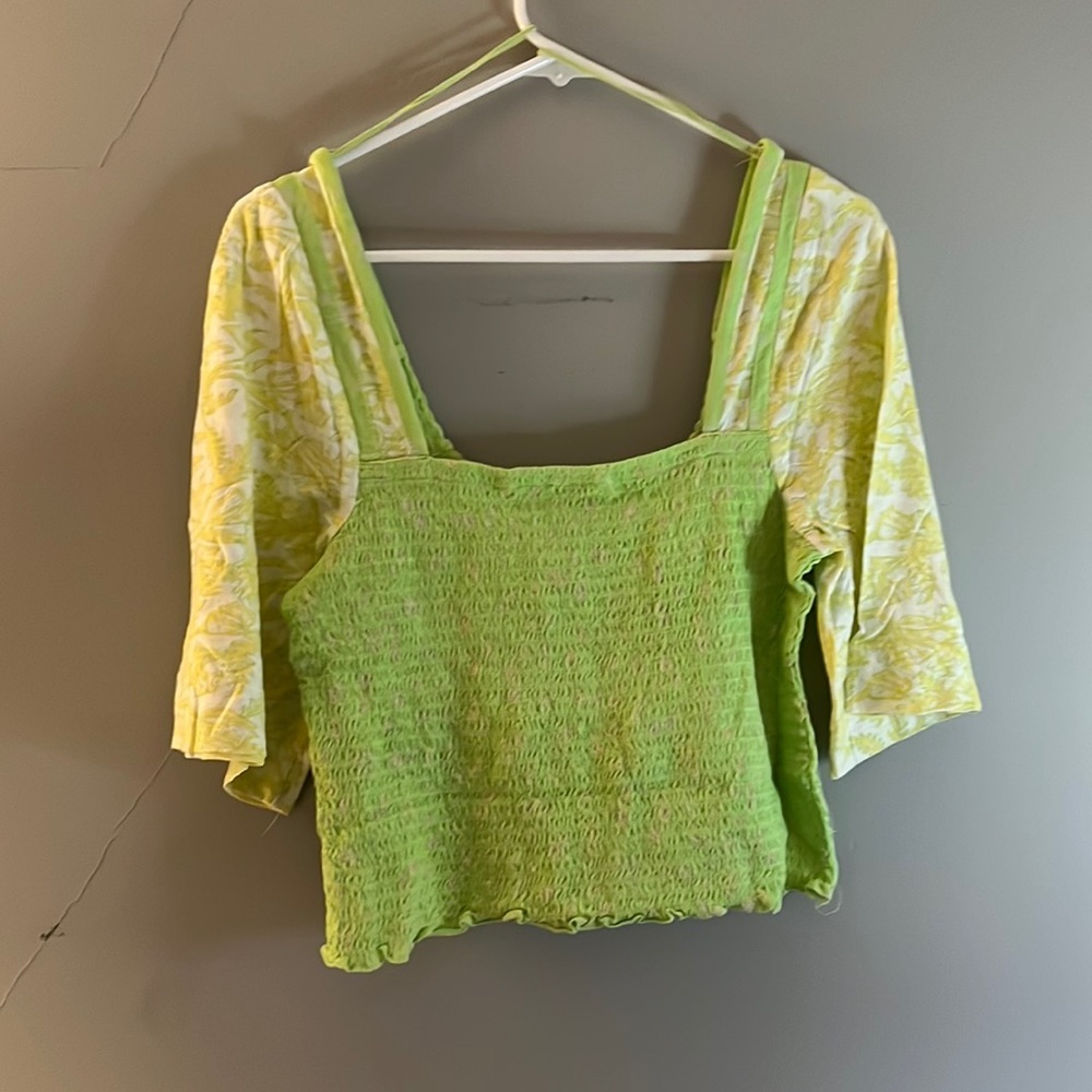 Free People Marigold Mix Print Smocked Top NWT - Picture 6 of 6